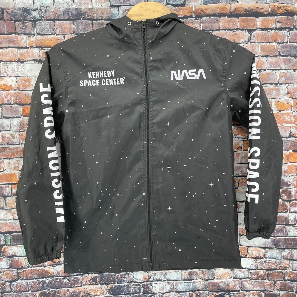 Hyper Space NASA Kennedy Space Center Windbreaker Jacket Mens Medium Black Star